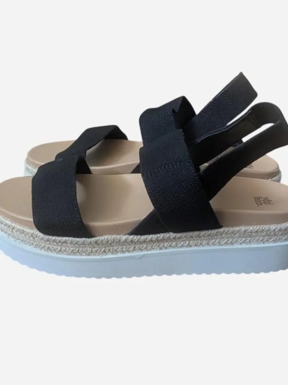 Women's Black and Cream Platform Strap Sandals